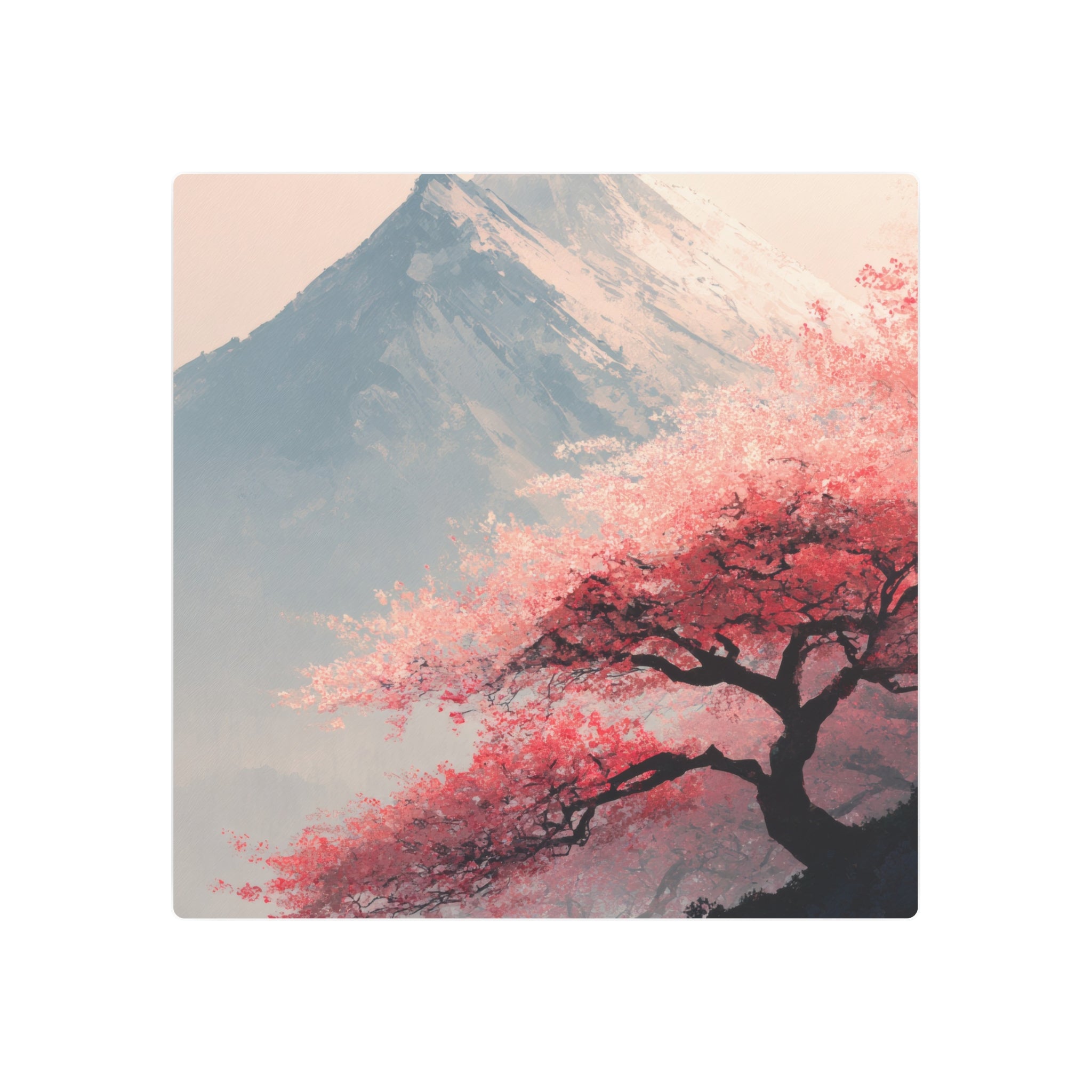 Metal Art Sign - Cherry Blossom Mountain Landscape Wall Decor