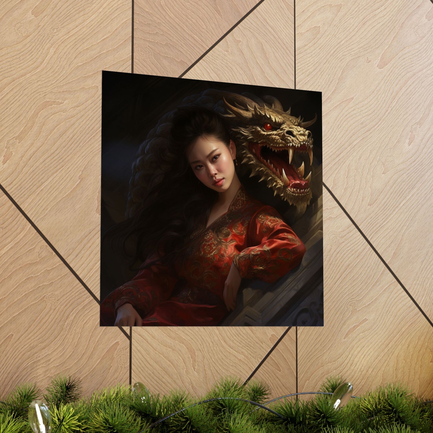 Matte Vertical Poster — Asian Warrior Woman with Dragon Art Print - The Art Hub