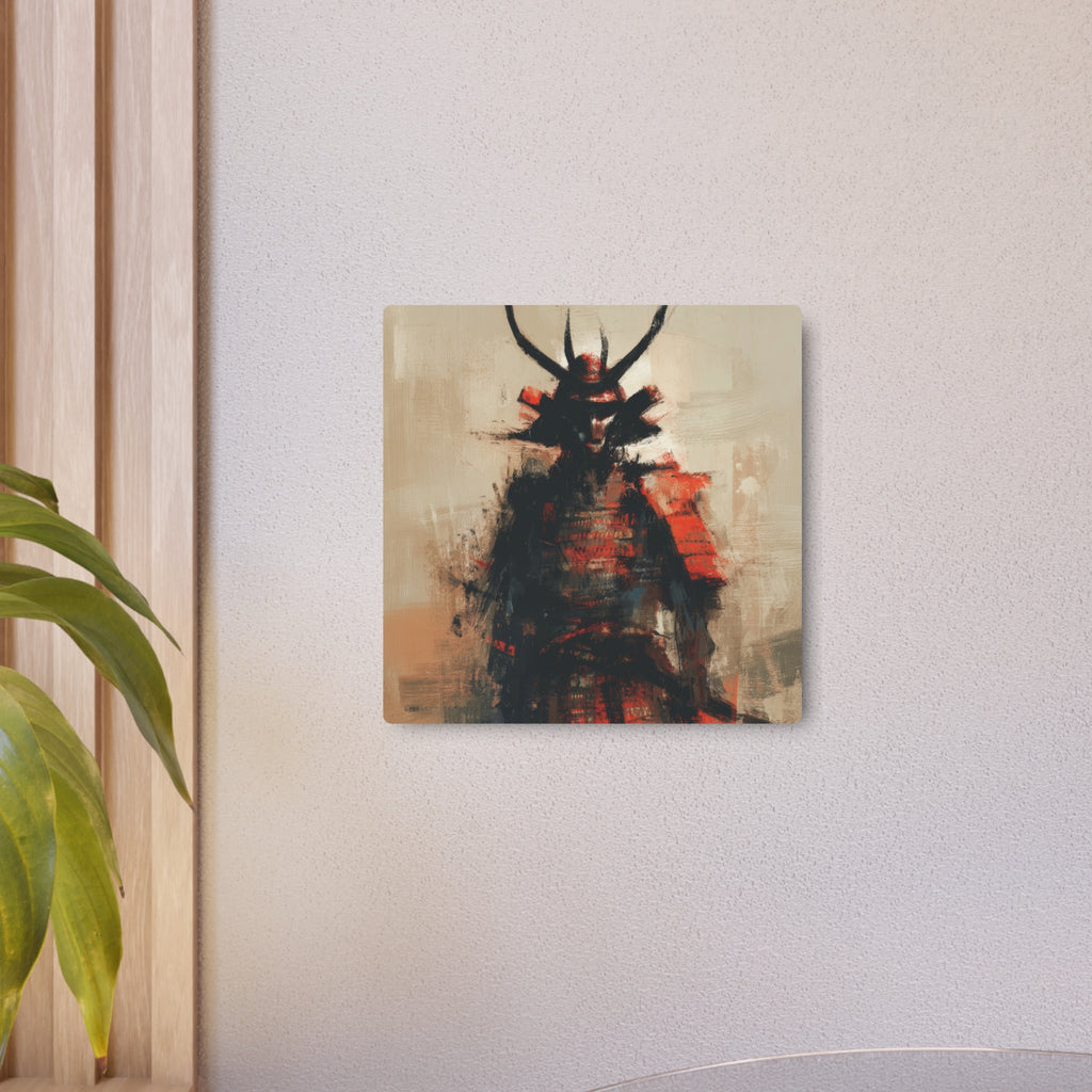 Samurai Metal Art Sign — Abstract Red Warrior Wall Decor