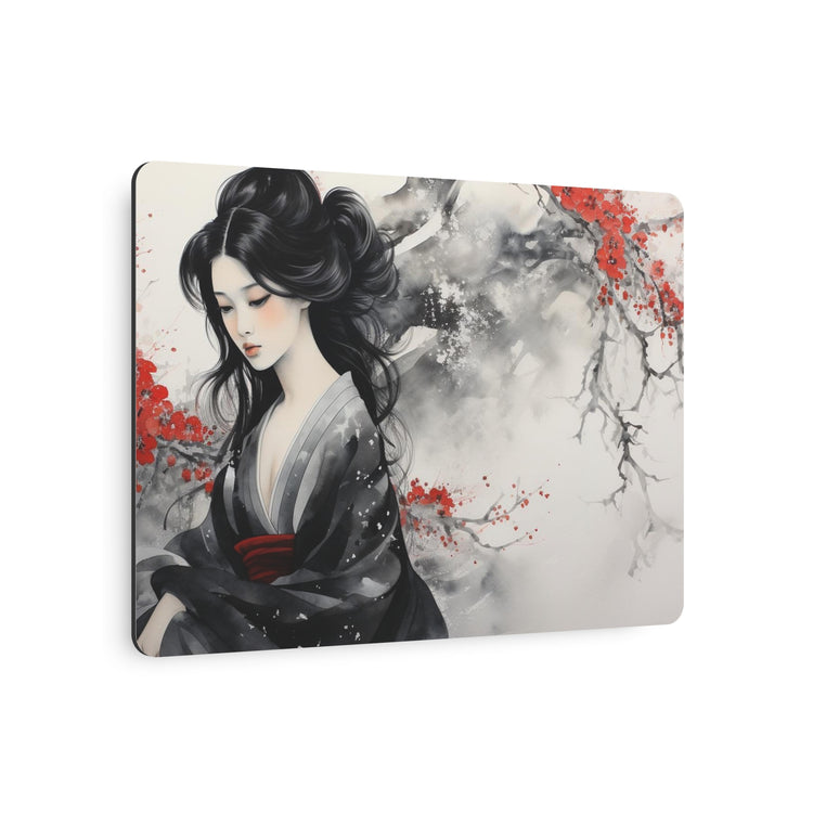 Metal Art Japanese Geisha Wall Decor with Cherry Blossom Ink Wash - The Art Hub