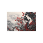 Metal Art Elegant Geisha Landscape with Red Maple Blossoms - The Art Hub