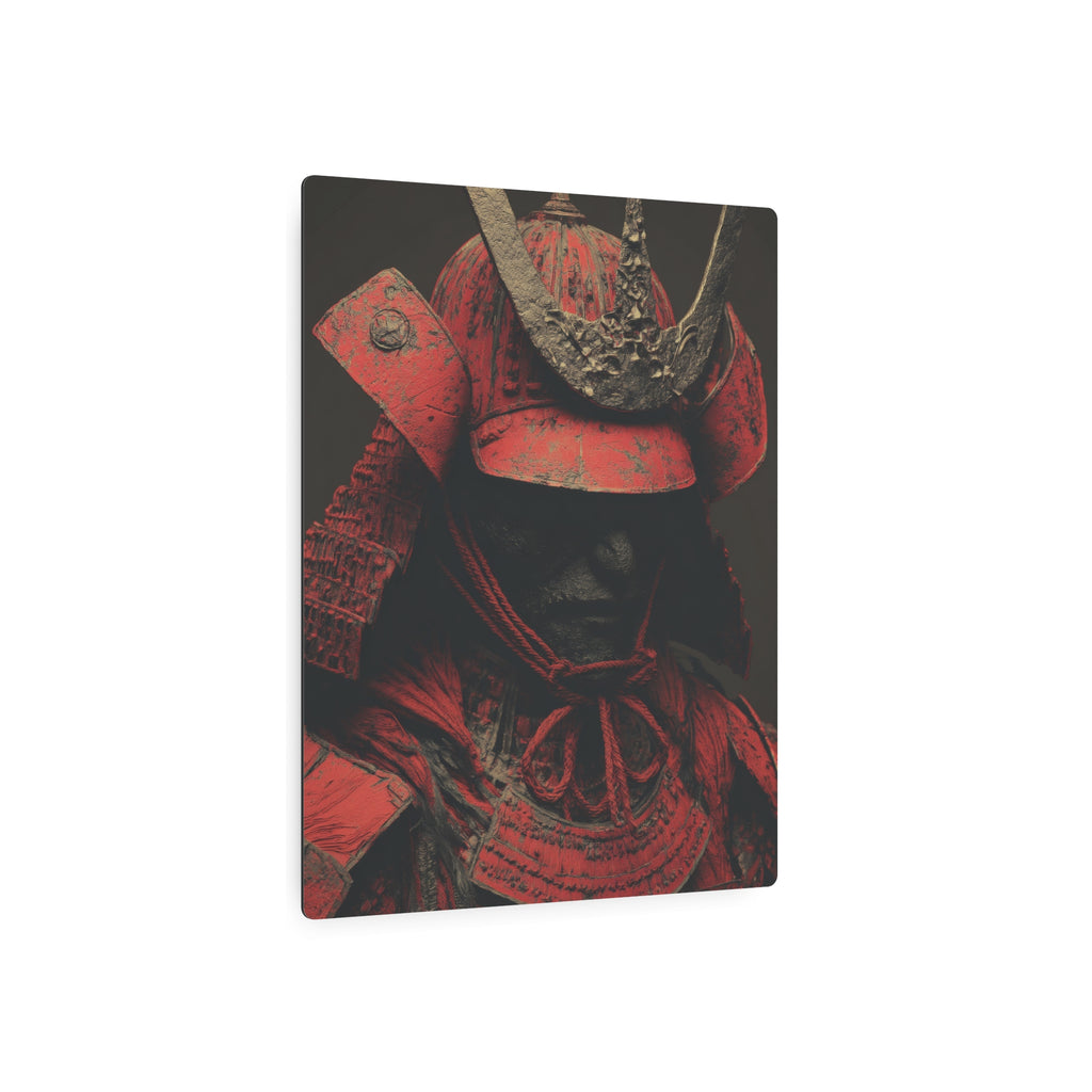 Samurai Helmet Metal Art Sign — Dark Red Warrior Wall Decor