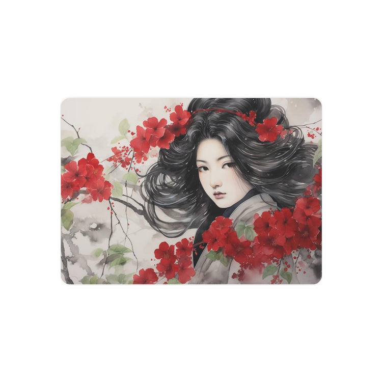 Metal Art Asian Woman with Red Blossoms Decorative Wall Art - The Art Hub