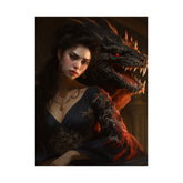 Fantasy Portrait Poster — Dark Sorceress with Dragon Matte Vertical Print - The Art Hub