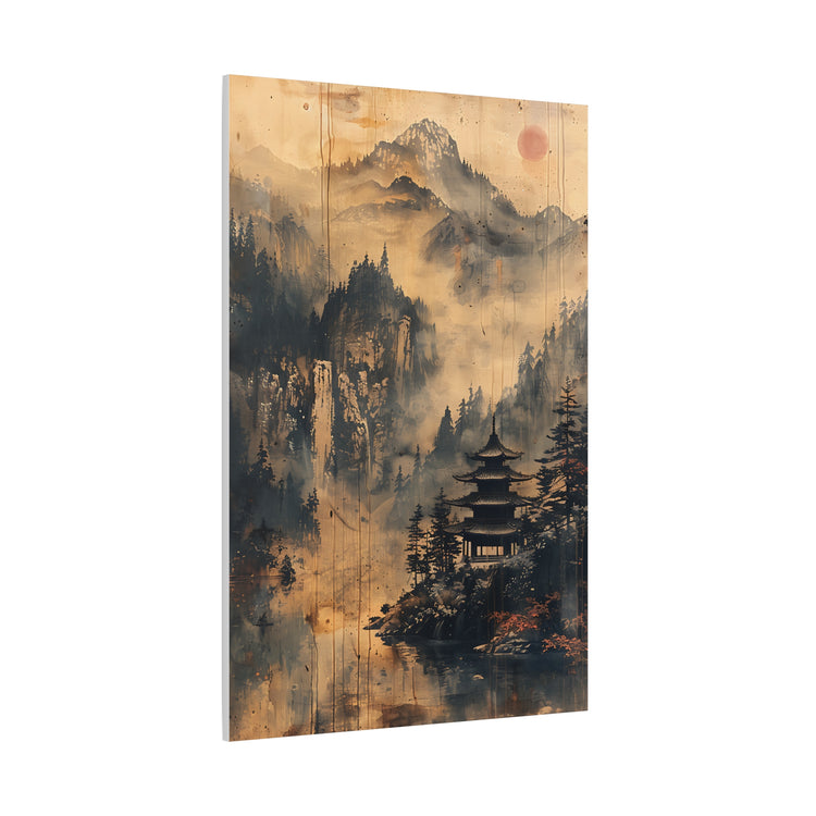 Zen Mountain Mist Canvas Art — Japanese Pagoda Landscape on Stretched Matte Canvas - The Art Hub