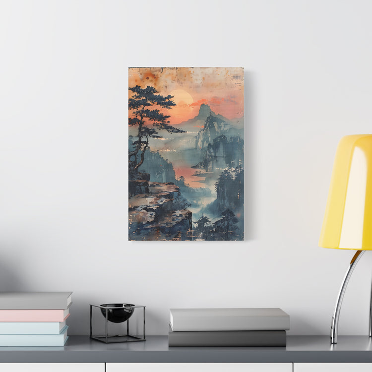 Sunset Mountain Landscape Canvas Print — Misty Pine Cliff Wall Art - The Art Hub