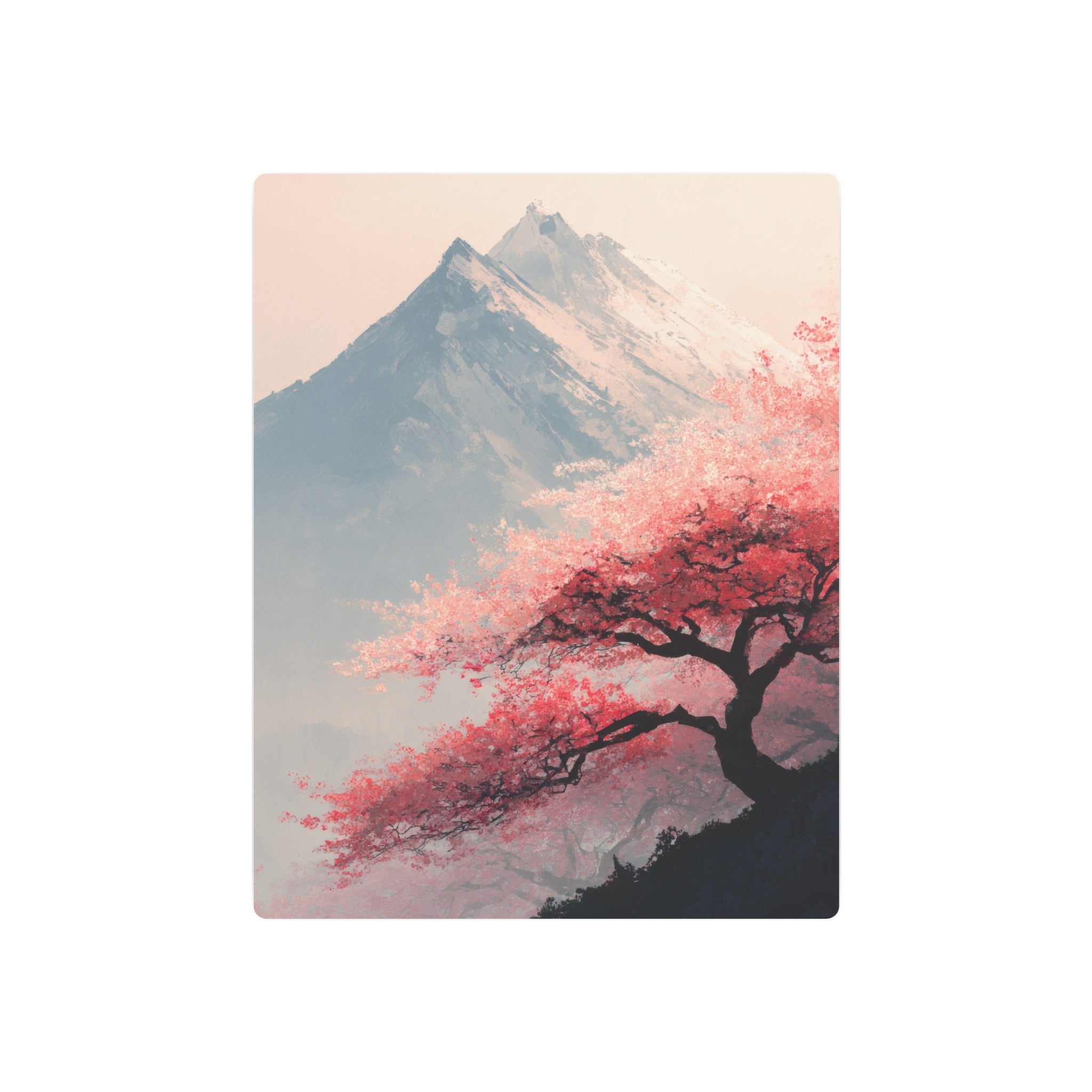 Metal Art Sign - Cherry Blossom Mountain Landscape Wall Decor