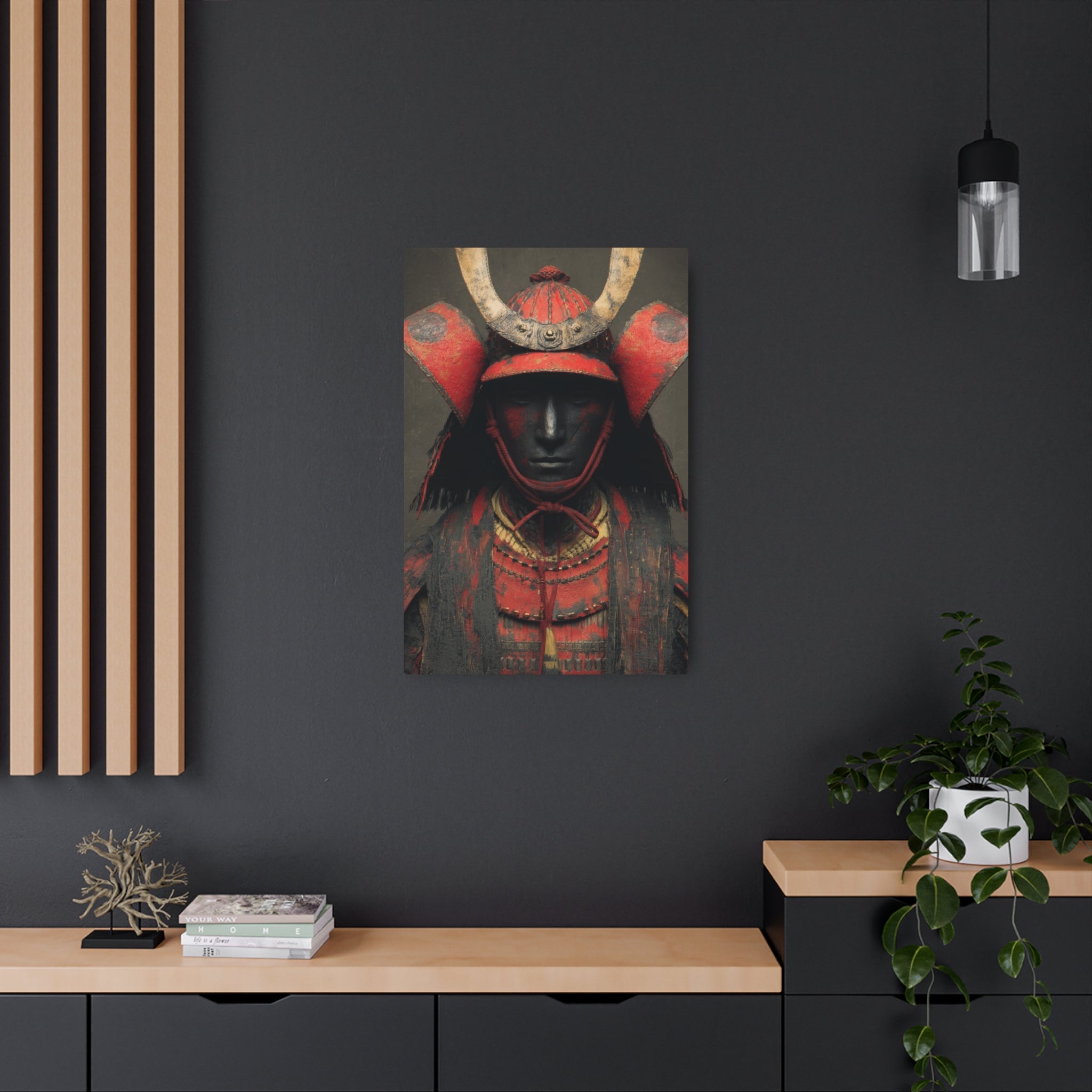 Samurai Armor Metal Art Sign — Red Warrior Wall Decor