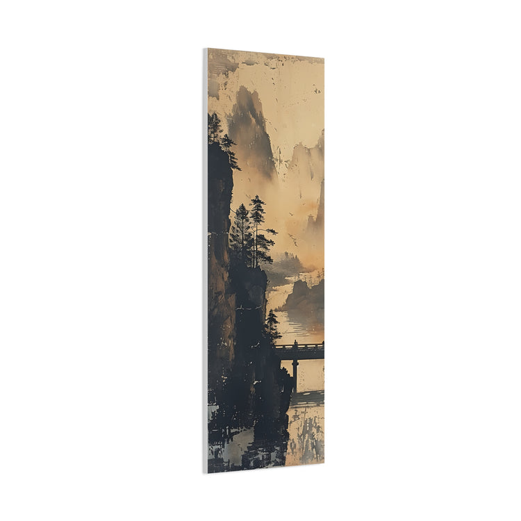 Serene Mountain Bridge Canvas Wall Art — East Asian Landscape Matte Stretched Print - The Art Hub