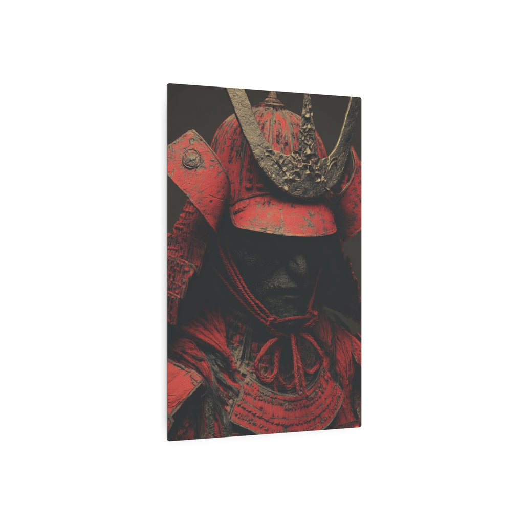 Samurai Helmet Metal Art Sign — Dark Red Warrior Wall Decor