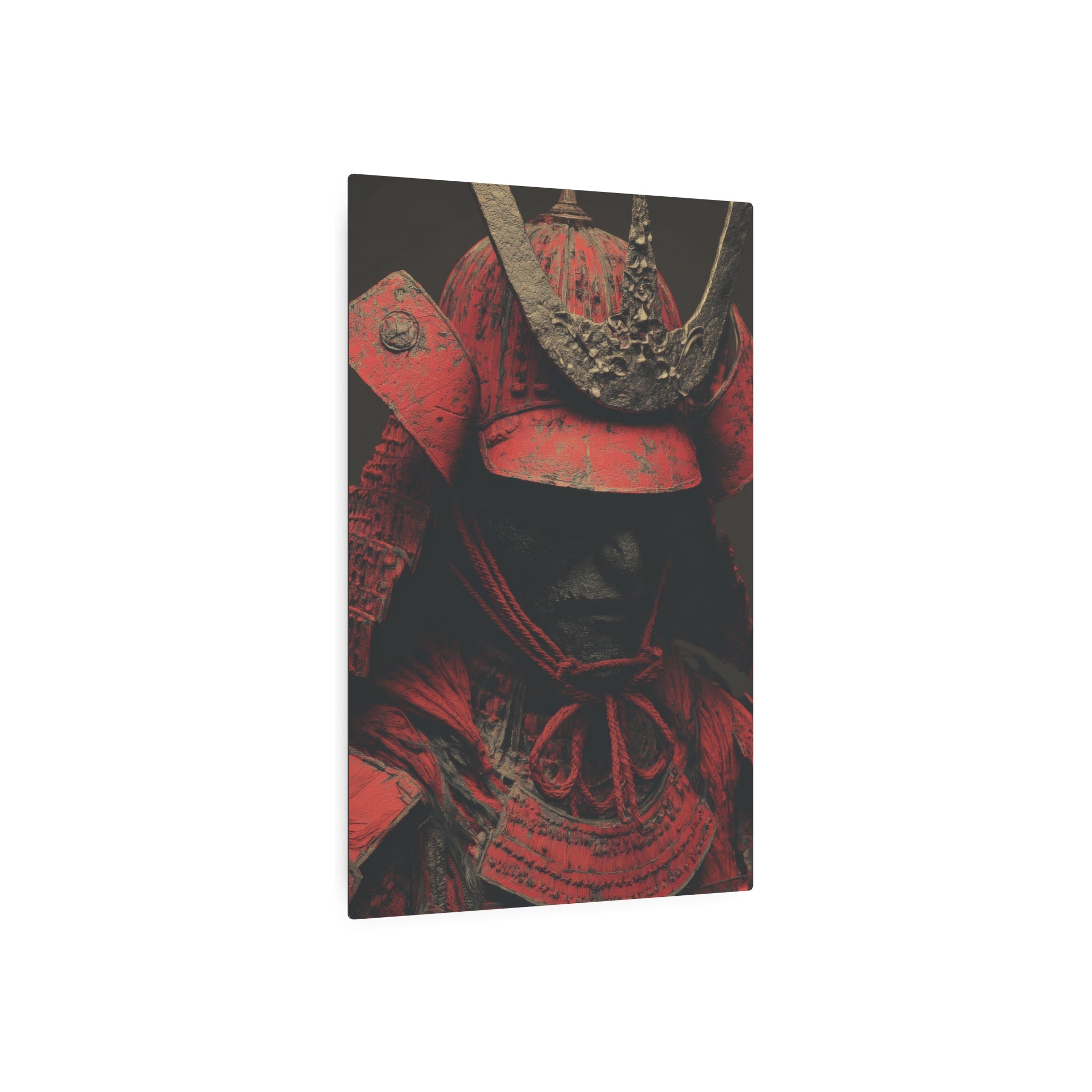 Samurai Helmet Metal Art Sign — Dark Red Warrior Wall Decor