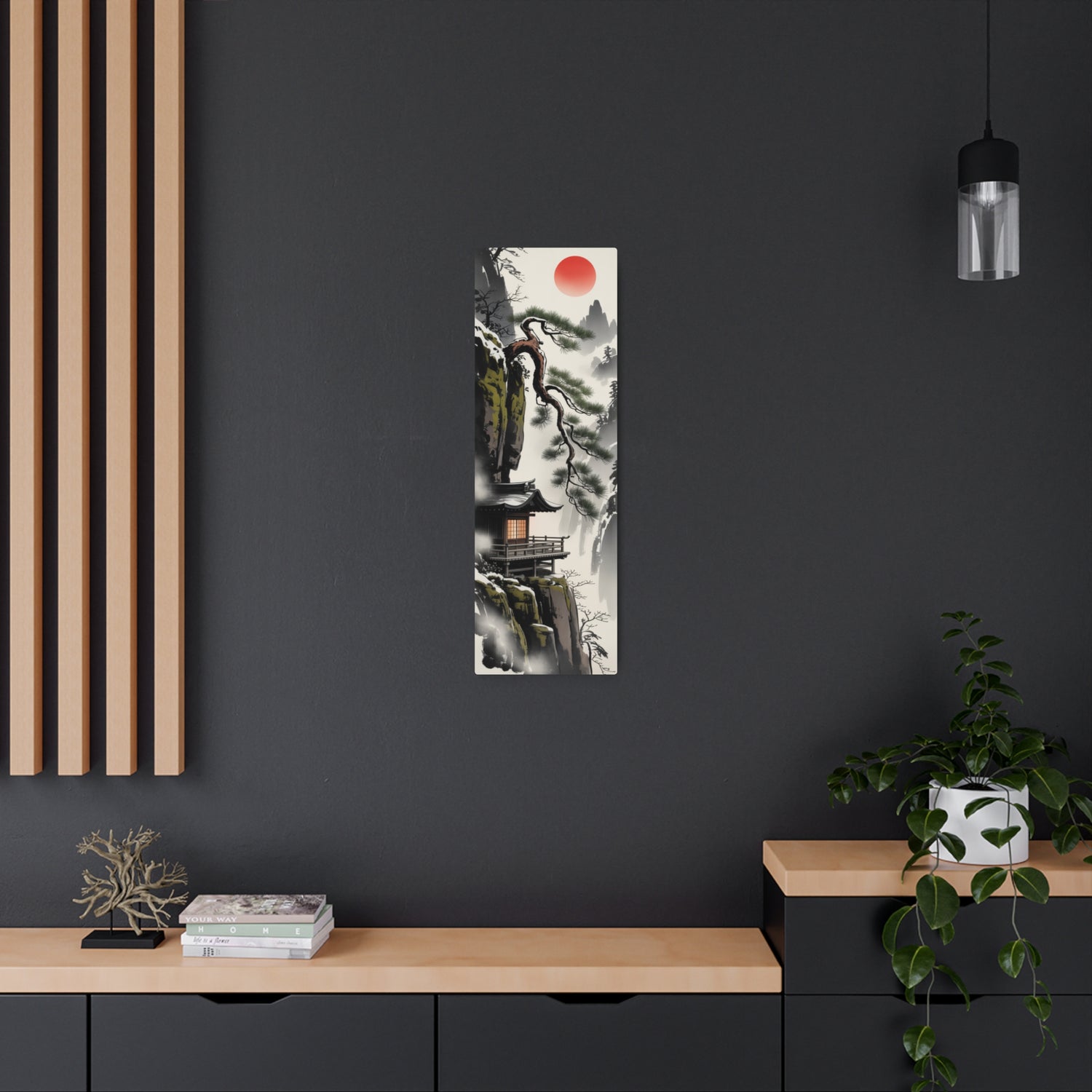 Japanese Mountain Temple Print (Red Sun Zen Wall Art) - The Art Hub