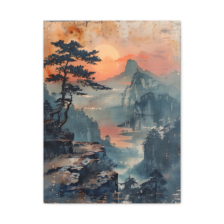 Sunset Mountain Landscape Canvas Print — Misty Pine Cliff Wall Art - The Art Hub
