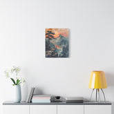 Sunset Mountain Landscape Canvas Print — Misty Pine Cliff Wall Art - The Art Hub