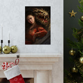 Matte Vertical Poster — Asian Warrior Woman with Dragon Art Print - The Art Hub