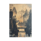 Serene Mountain Bridge Canvas Wall Art — East Asian Landscape Matte Stretched Print - The Art Hub