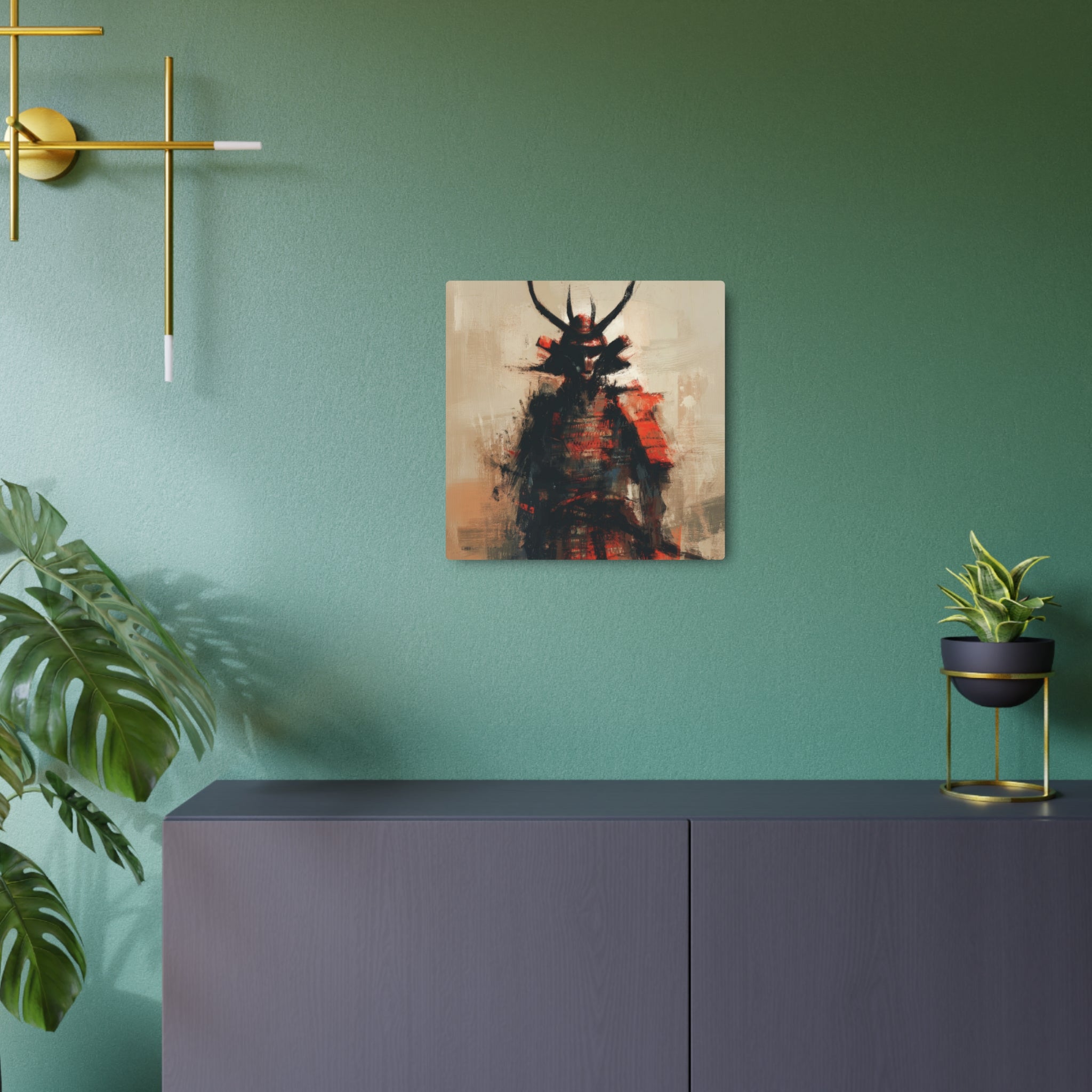 Samurai Metal Art Sign — Abstract Red Warrior Wall Decor