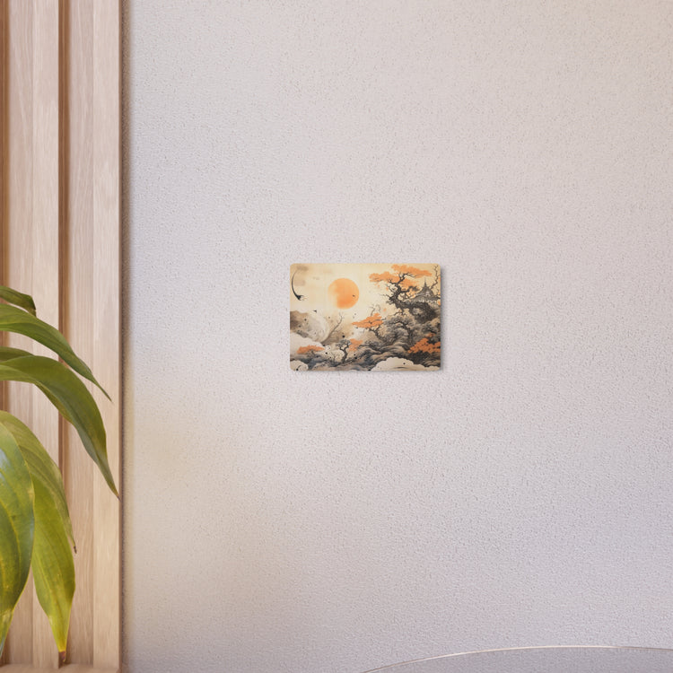 Japanese Landscape Metal Art Orange Sun & Bonsai Trees Wall Decor - The Art Hub