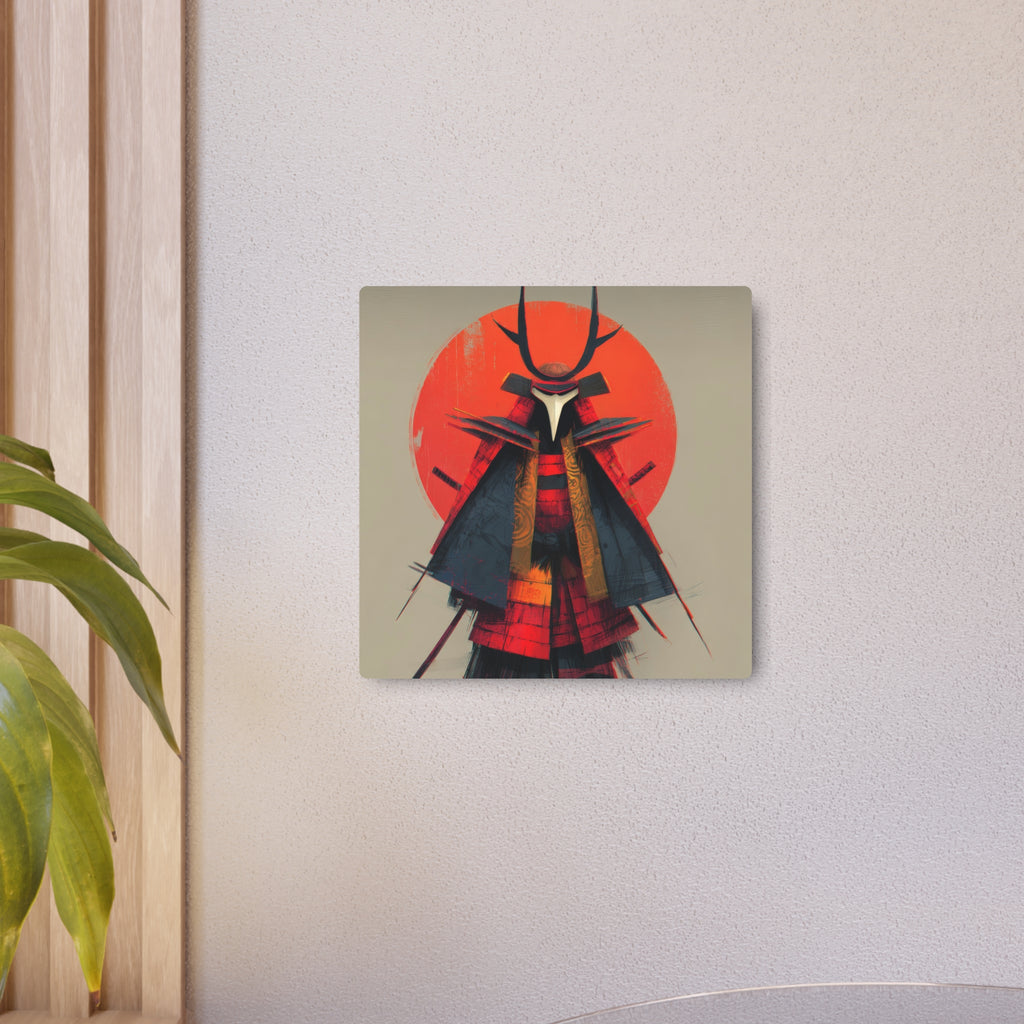 Samurai Metal Art Sign — Red Sun Warrior Wall Decor