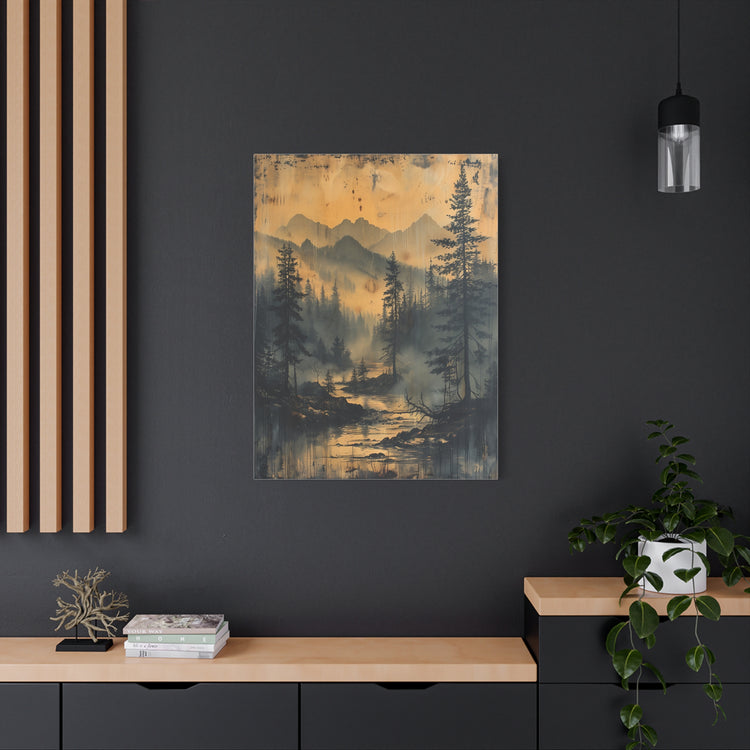 Mountain Mist Landscape Canvas Art— Rustic Pine Forest Wall Art - The Art Hub