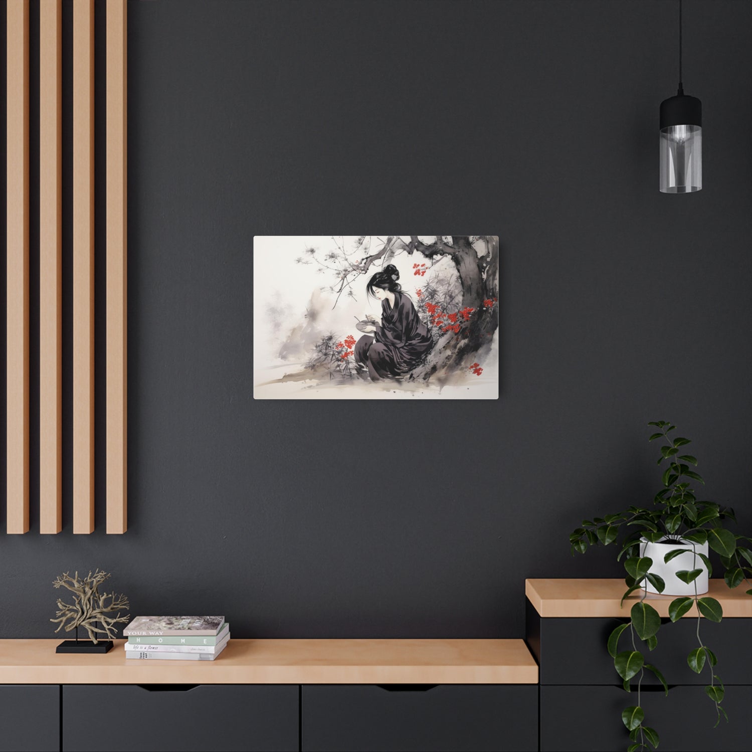 Metal Art Ink Wash Geisha Scene Wall Decor - The Art Hub