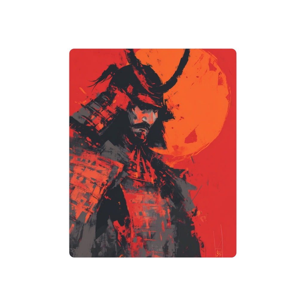 Samurai Moon Metal Art Sign — Red Warrior Wall Decor