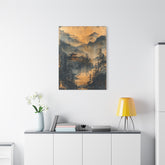 Golden Mist Mountain Landscape Canvas — Asian Pagoda Wall Art - The Art Hub