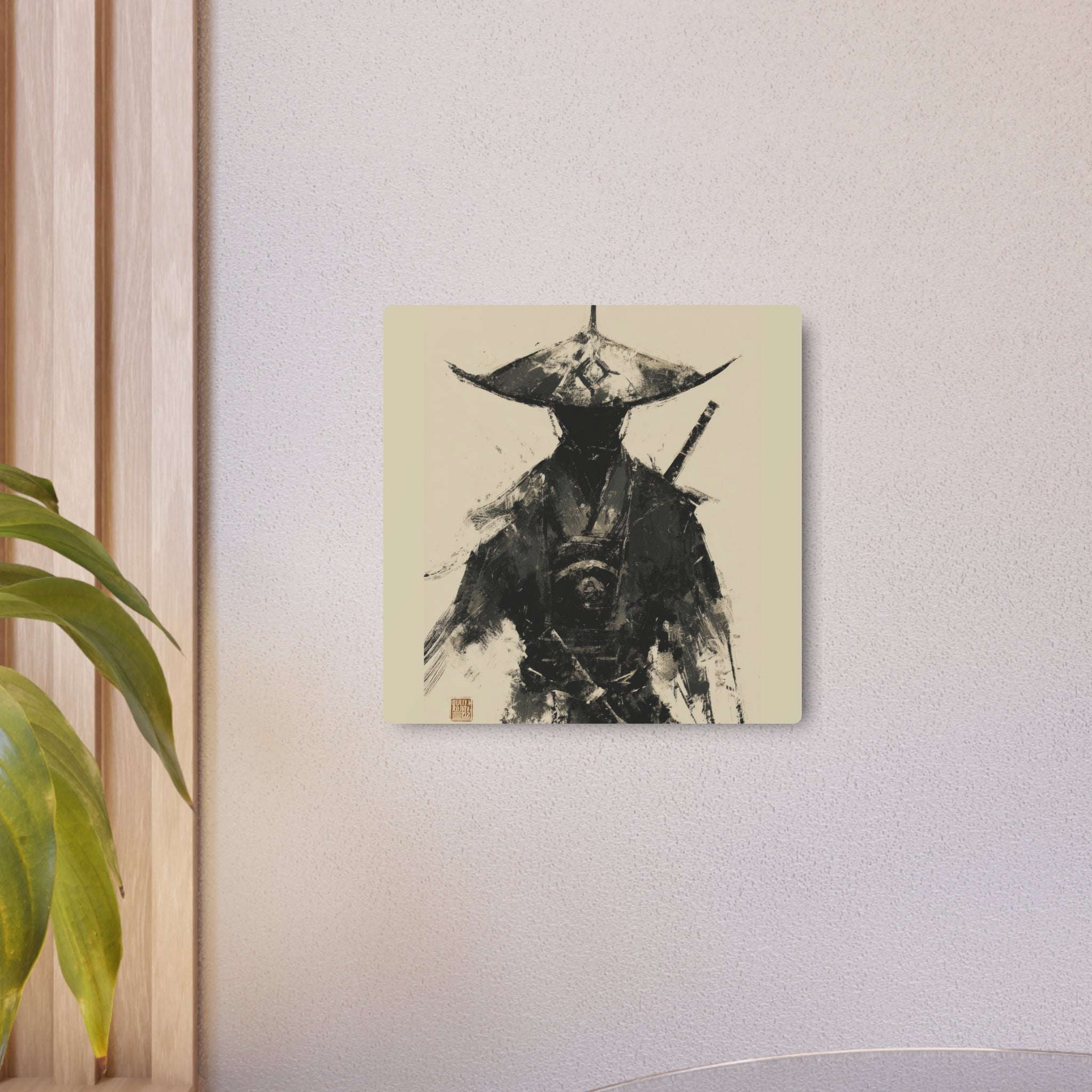 Samurai Ink Warrior Metal Art Sign — Japanese Sumi-e Wall Decor