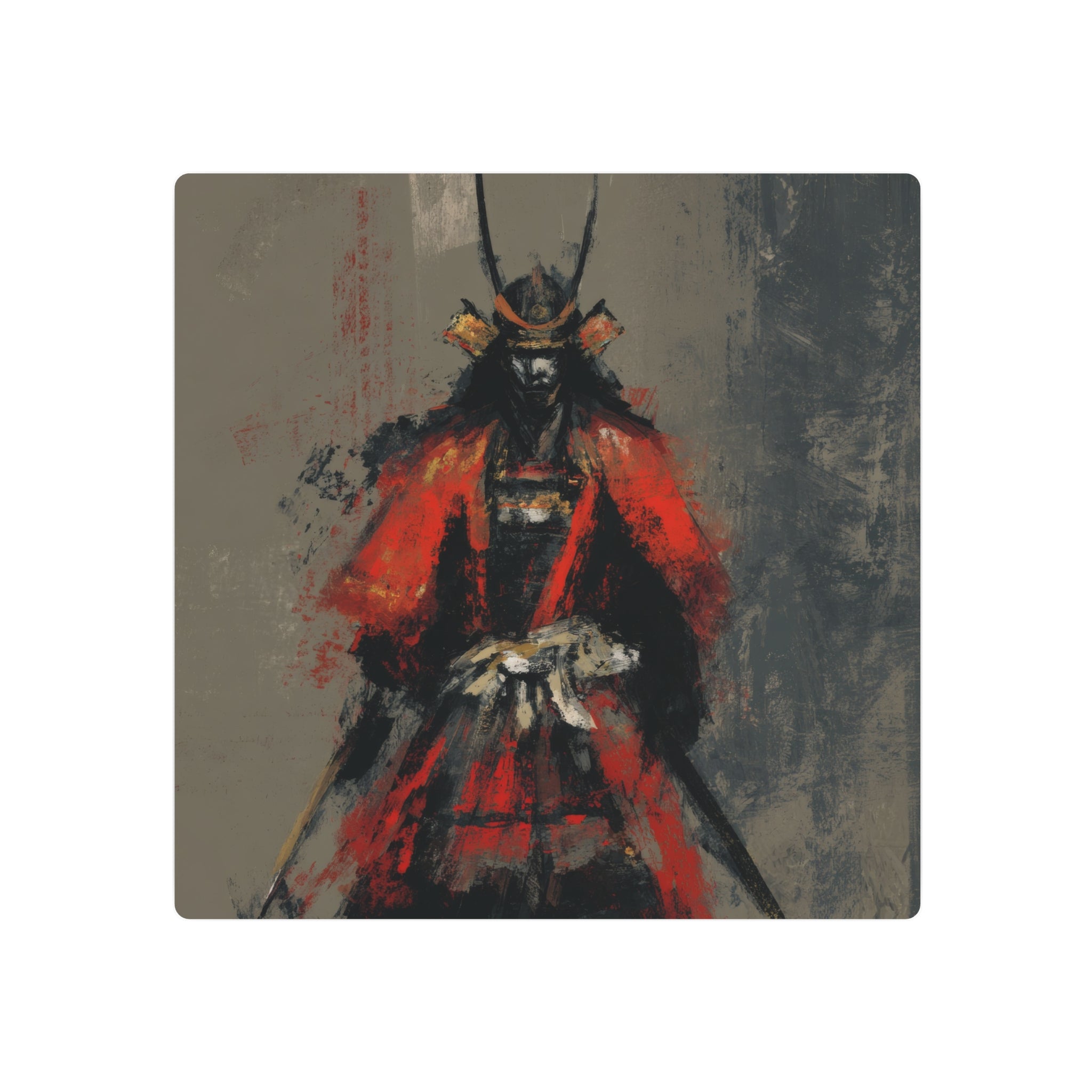 Samurai Warrior Metal Art Sign — Abstract Red Armor Wall Décor