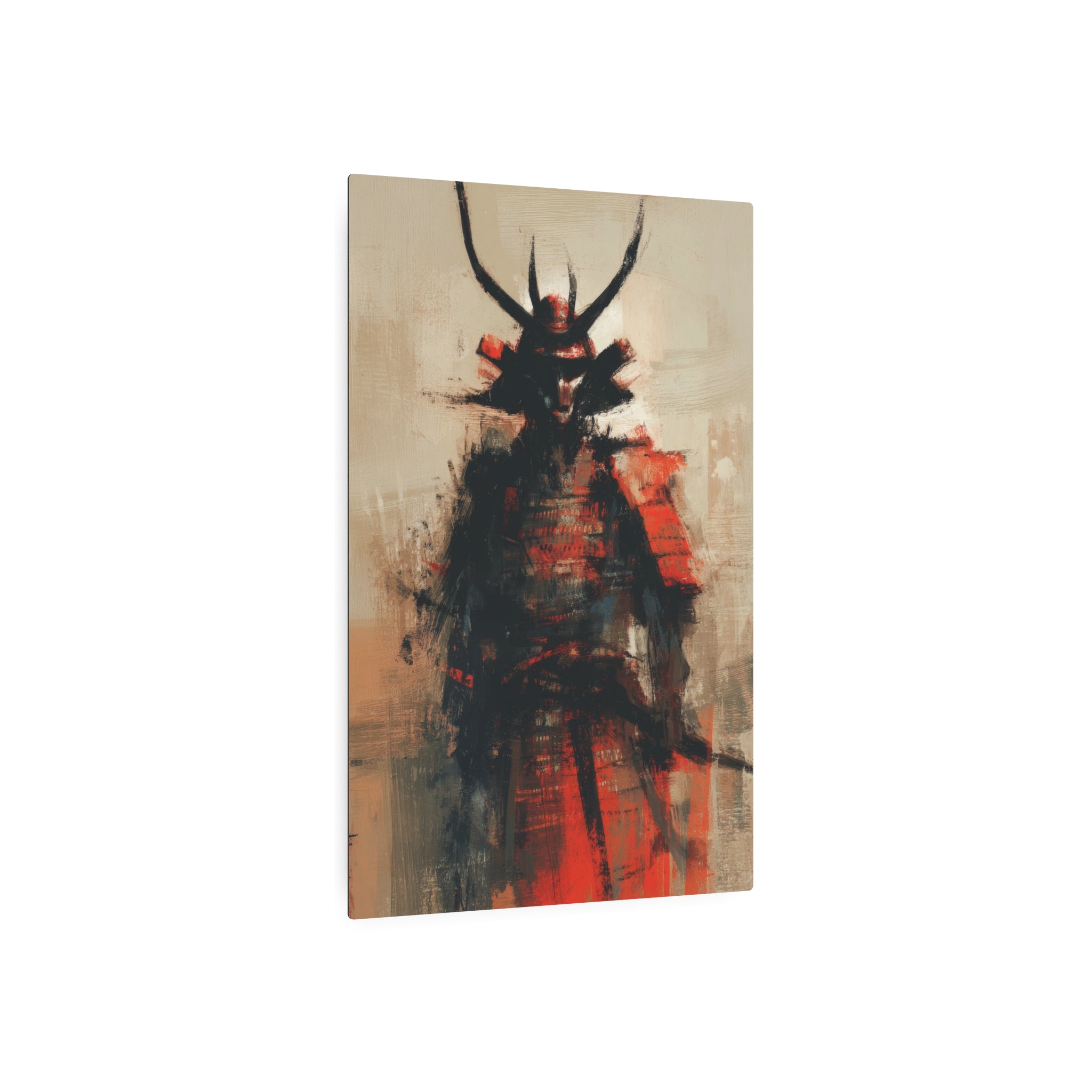 Samurai Metal Art Sign — Abstract Red Warrior Wall Decor