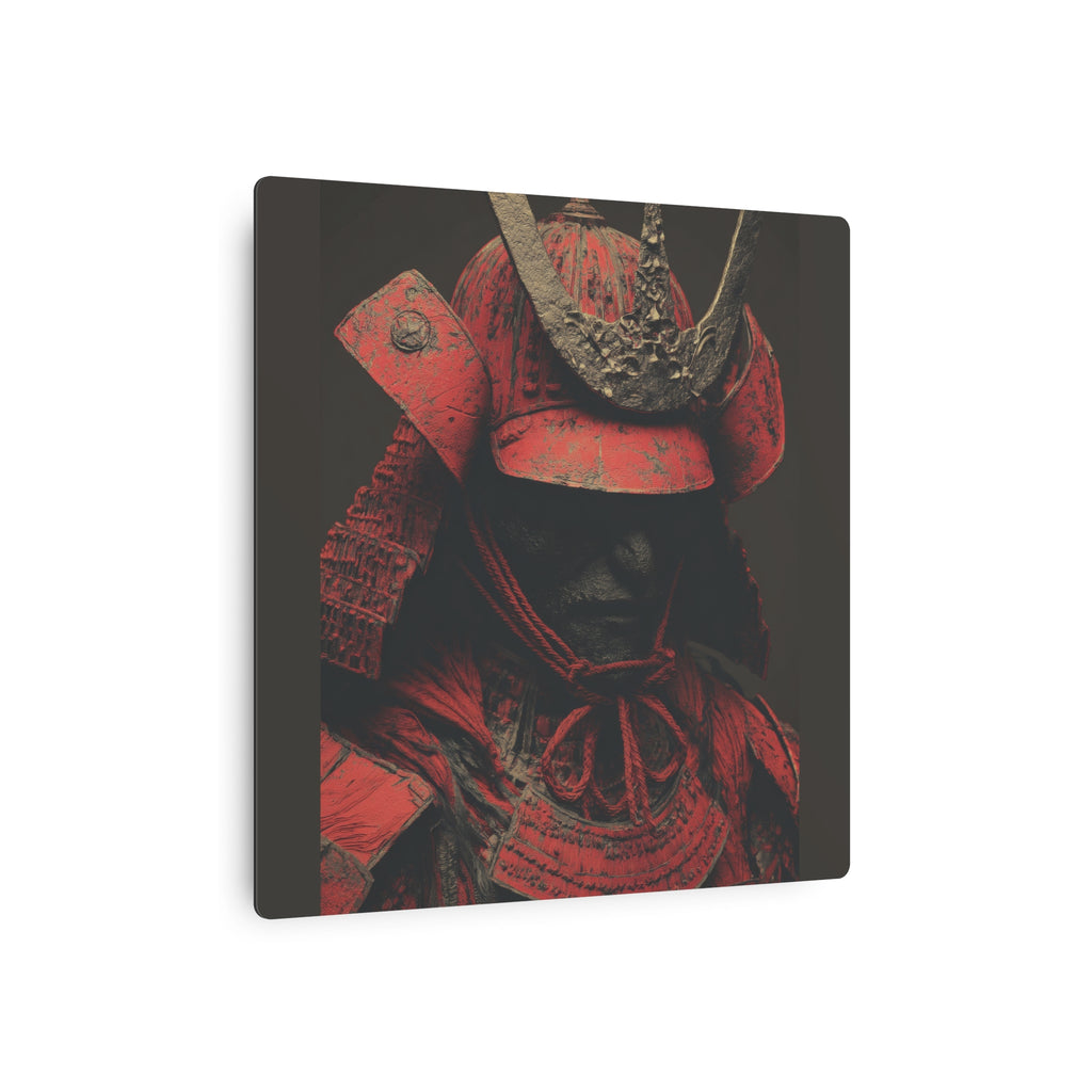 Samurai Helmet Metal Art Sign — Dark Red Warrior Wall Decor
