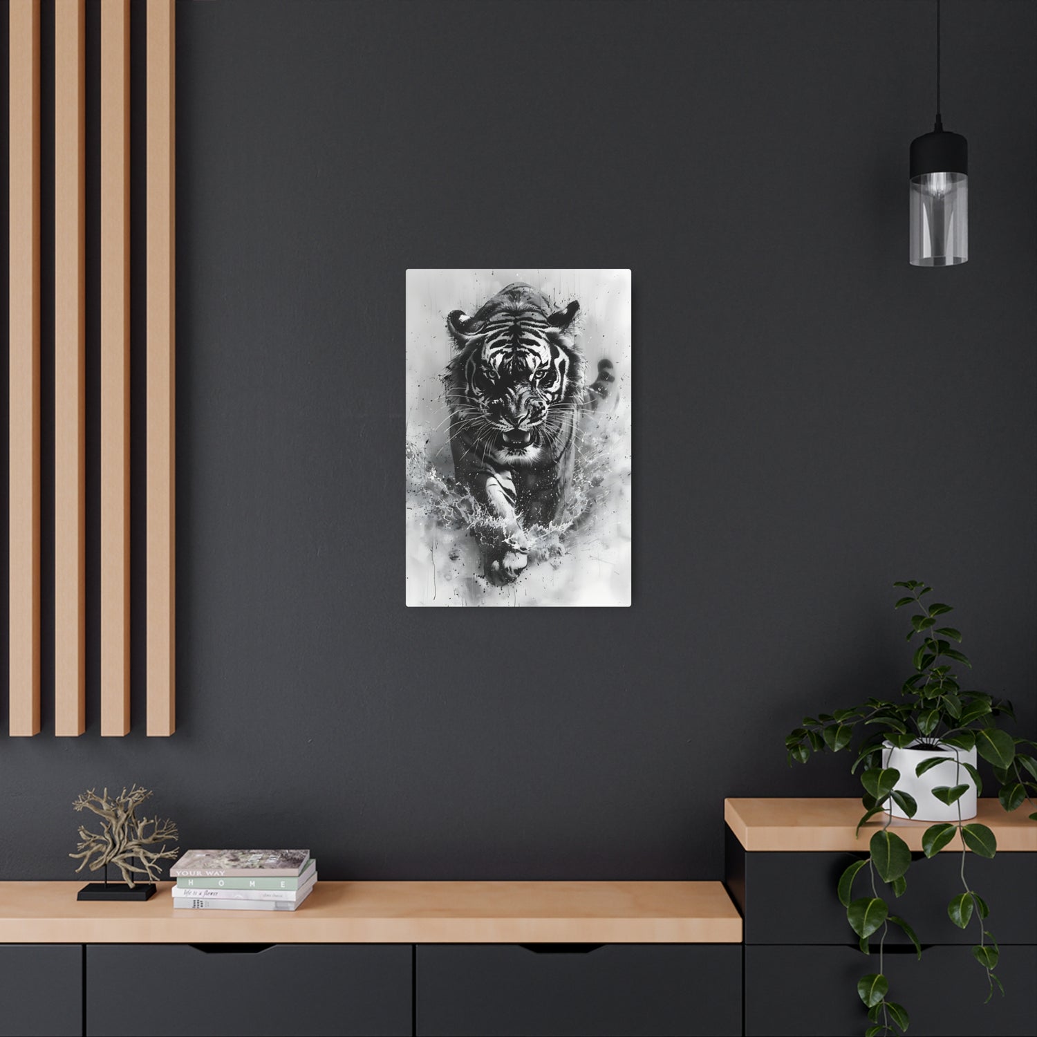 Tiger Metal Art — Dramatic Black & White Running Tiger Wall Decor - The Art Hub
