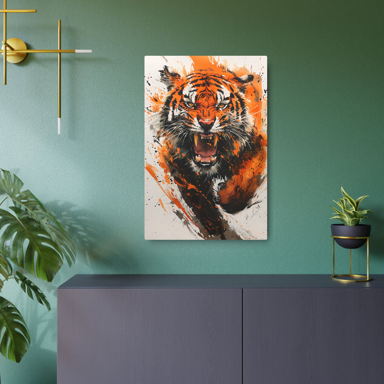 Roaring Tiger Metal Art Sign Vibrant Orange Wildlife Wall Decor - The Art Hub