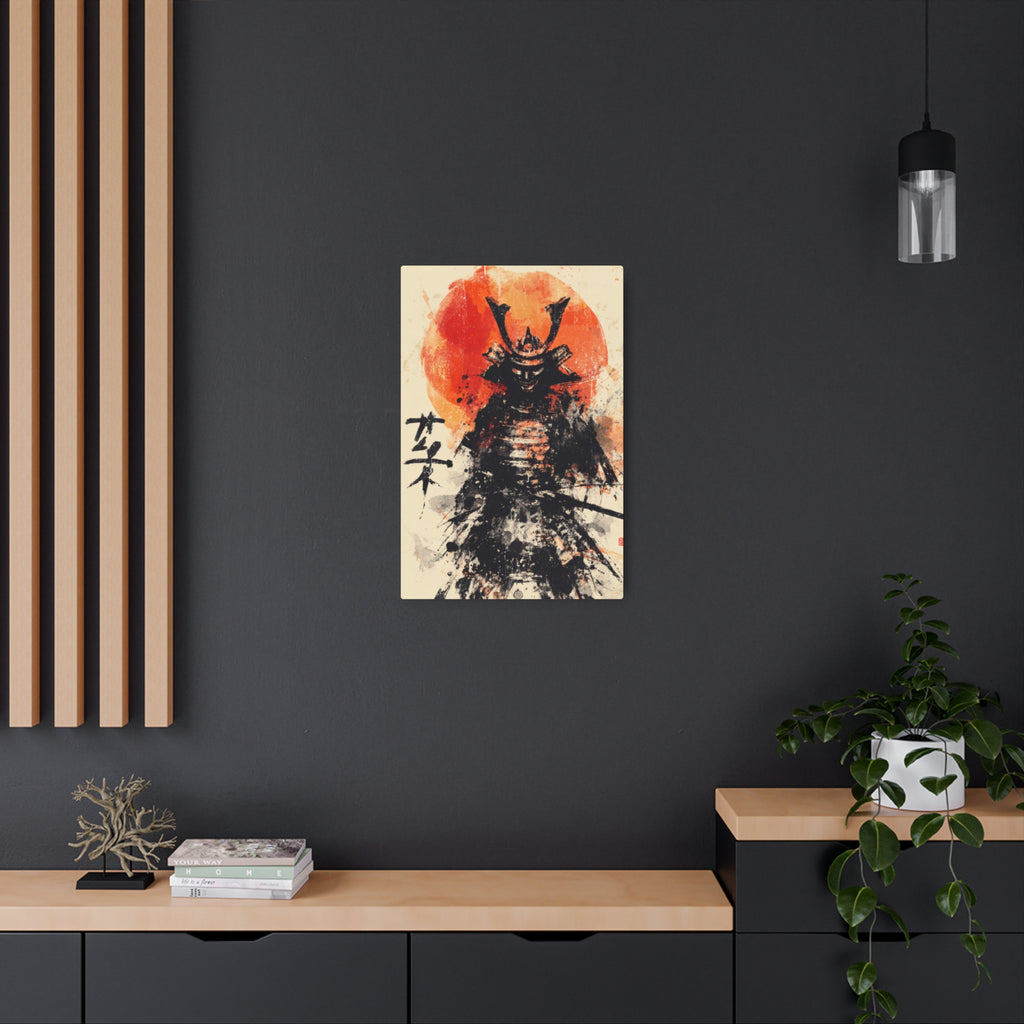Samurai Metal Art Sign — Ink Wash Warrior with Rising Sun