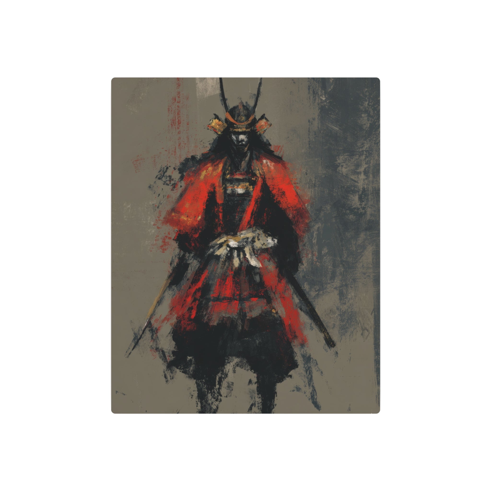 Samurai Warrior Metal Art Sign — Abstract Red Armor Wall Décor