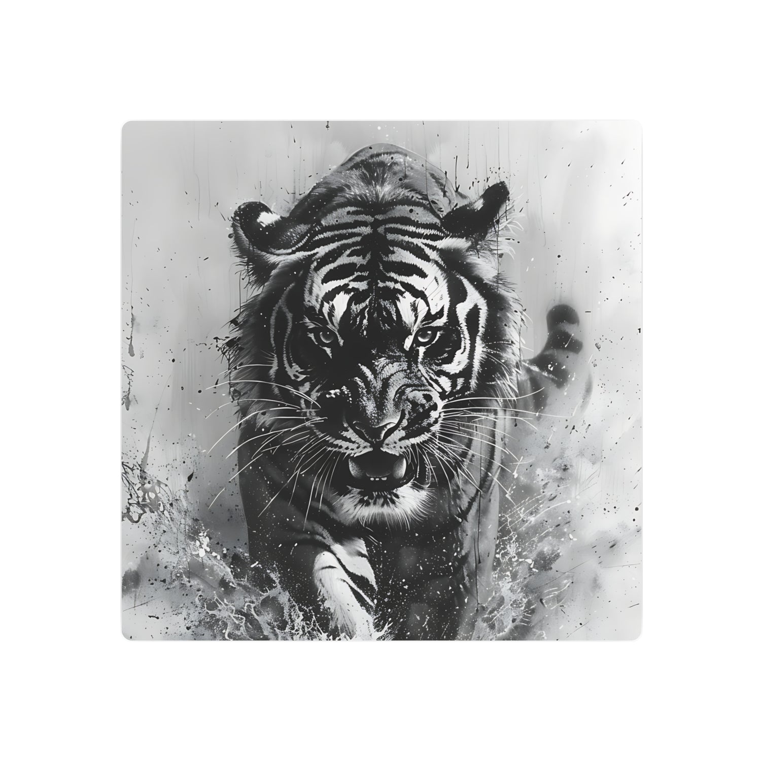 Tiger Metal Art — Dramatic Black & White Running Tiger Wall Decor - The Art Hub