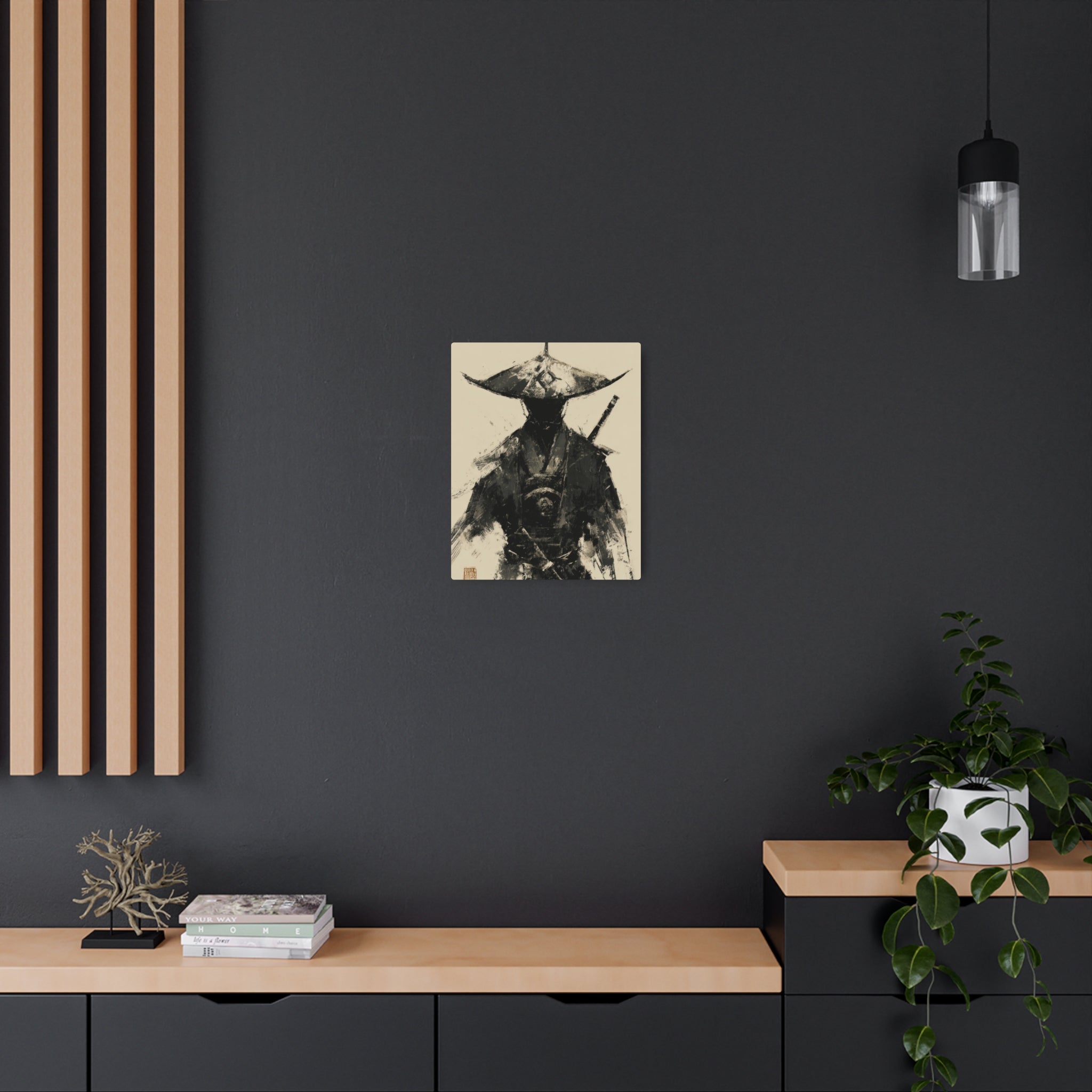 Samurai Ink Warrior Metal Art Sign — Japanese Sumi-e Wall Decor