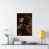 Fantasy Portrait Poster — Dark Sorceress with Dragon Matte Vertical Print - The Art Hub
