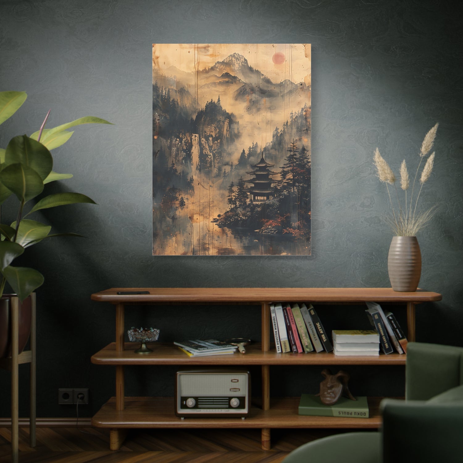 Zen Mountain Mist Canvas Art — Japanese Pagoda Landscape on Stretched Matte Canvas - The Art Hub