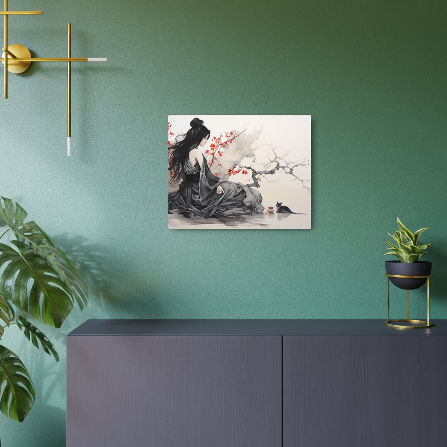 Metal Art Asian-Inspired Geisha with Cherry Blossoms Wall Art - The Art Hub