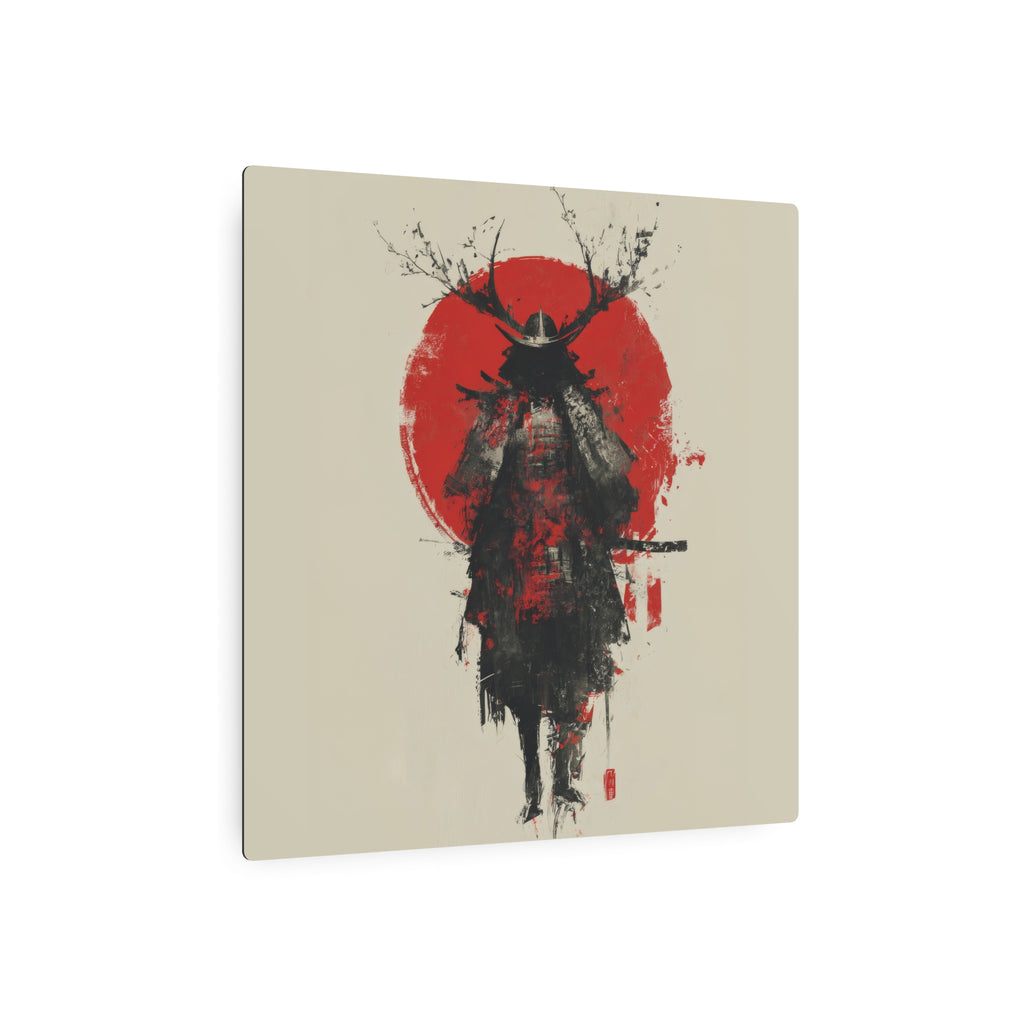 Samurai Metal Art Sign — Red Sun Warrior Wall Decor