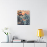 Sunset Mountain Landscape Canvas Print — Misty Pine Cliff Wall Art - The Art Hub