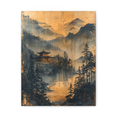 Golden Mist Mountain Landscape Canvas — Asian Pagoda Wall Art - The Art Hub