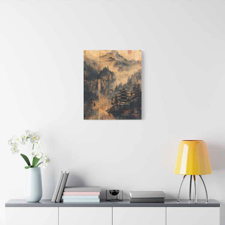 Zen Mountain Mist Canvas Art — Japanese Pagoda Landscape on Stretched Matte Canvas - The Art Hub