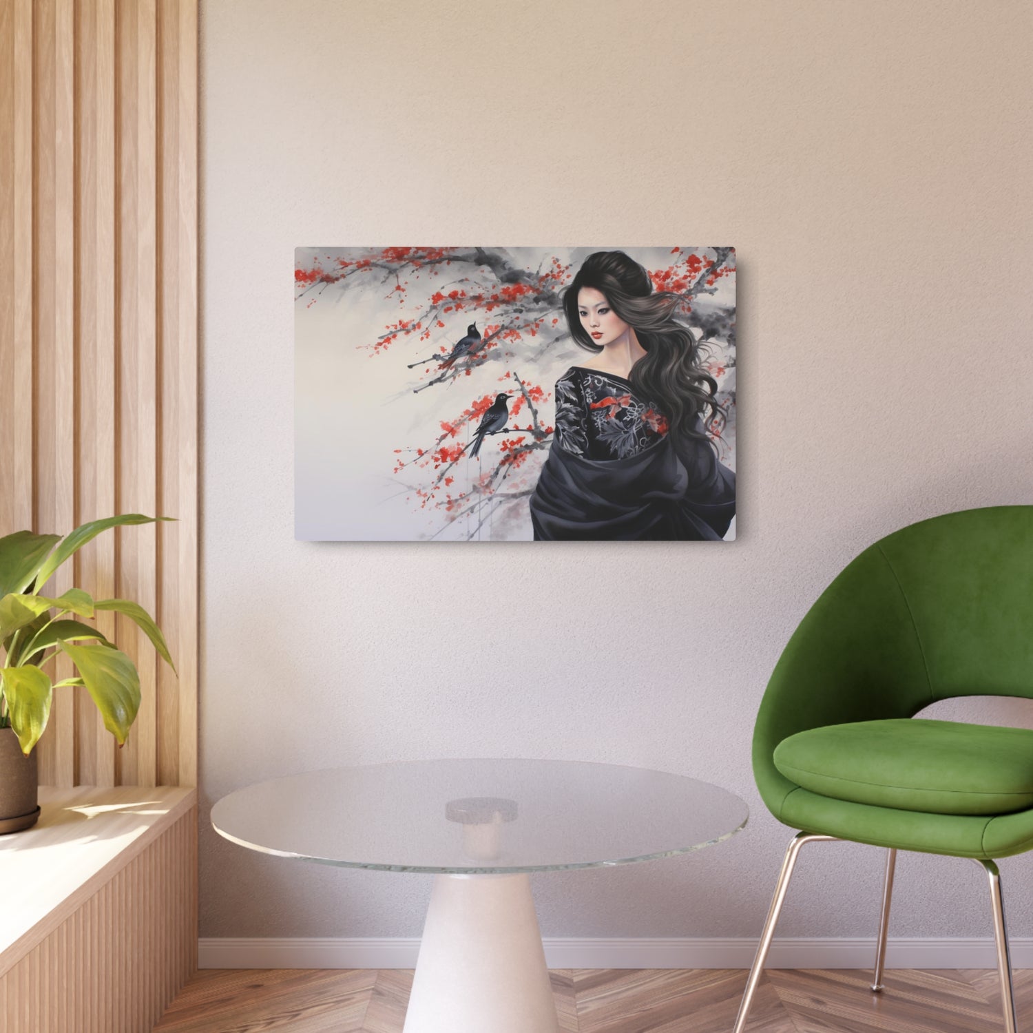 Metal Art Geisha with Sakura & Crows Wall Decor - The Art Hub