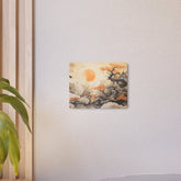 Japanese Landscape Metal Art Orange Sun & Bonsai Trees Wall Decor - The Art Hub