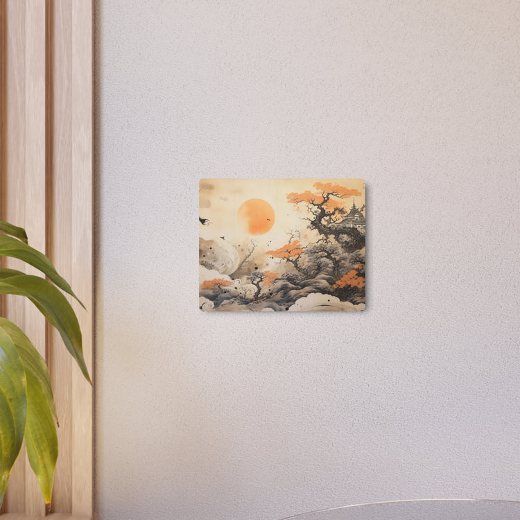 Japanese Landscape Metal Art Orange Sun & Bonsai Trees Wall Decor - The Art Hub