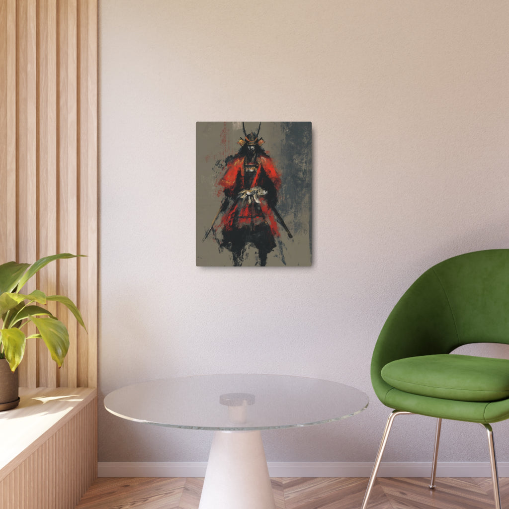 Samurai Warrior Metal Art Sign — Abstract Red Armor Wall Décor