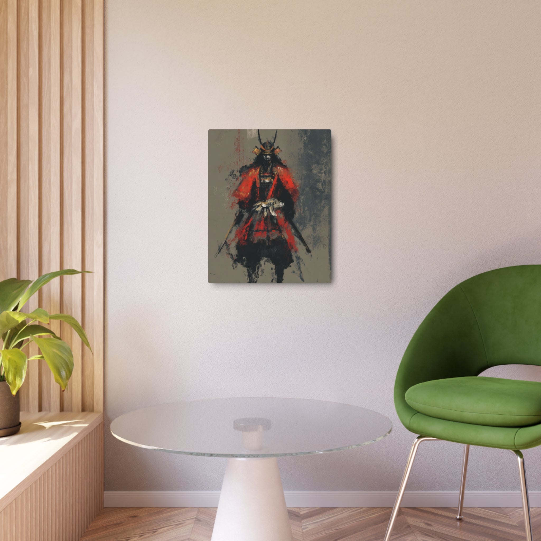 Samurai Warrior Metal Art Sign — Abstract Red Armor Wall Décor