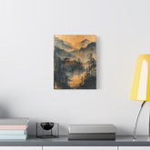 Golden Mist Mountain Landscape Canvas — Asian Pagoda Wall Art - The Art Hub